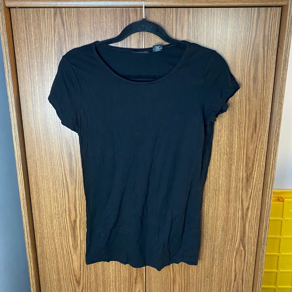 Tahari T-Shirt Women Small Black Modal Blend Short Sleeve Crew Neck Basic Tee